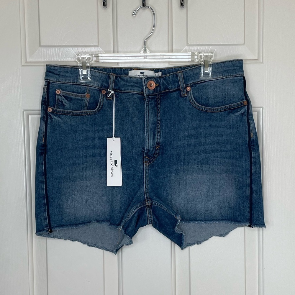 Vineyard Vines Jamie Seam Piping Denim Shorts Size 31 NWT Raw Hem High Rise